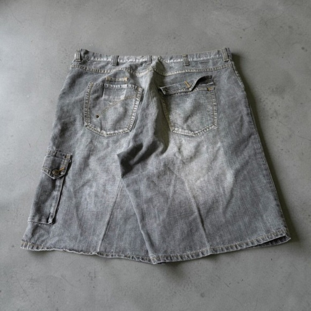 Karl Kani Gold Mens Grey Denim Cargo Shorts Baggy Faded‎ Streetwear Size 40